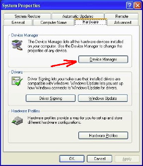system properties showing device manager button