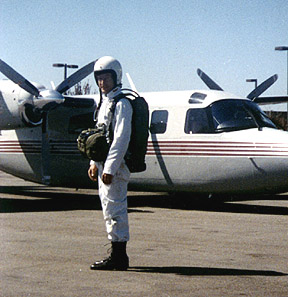 me in round parachute gear at Paso Robles airport, CA